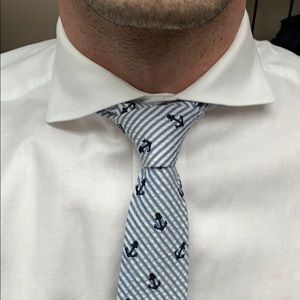 White and Blue Seersucker Anchor Tie